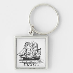 Custom Sailboat Windjammer Nautical Seafaring Boat Key Ring