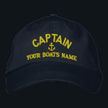 Custom sailing captains embroidered hat<br><div class="desc">Easily personalise this nautical themed sailing captains cap with an anchor motif with your sail or motor boats name, or change the text for another crew member. Click customise to adjust the text size, colour or style of embroidery font to match other colour of the hat. Visit the CUSTOMTHREADS STORE...</div>