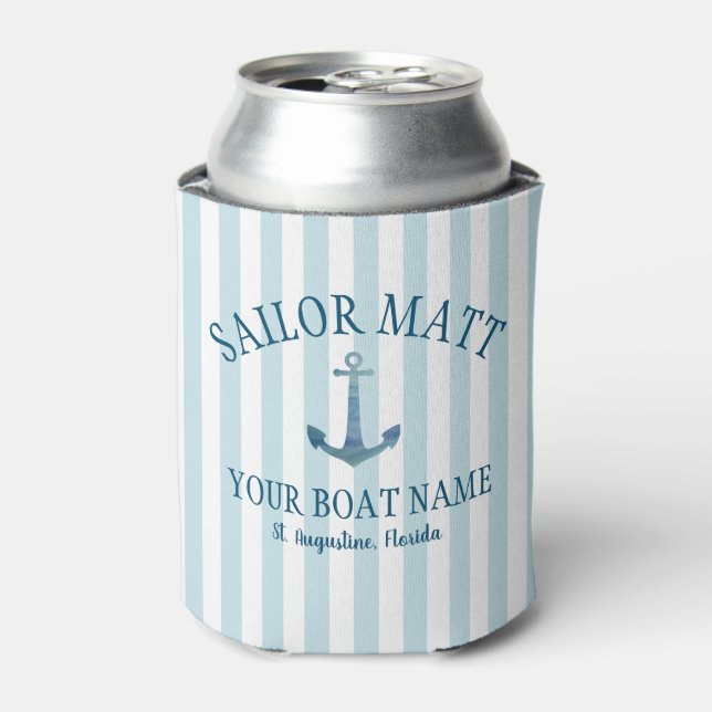 Custom Sailor Name Florida Anchor Can Cooler (Can Front)