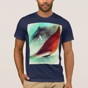 Custom Sailor Vintage Watercolor Boat Monogrammed T-Shirt