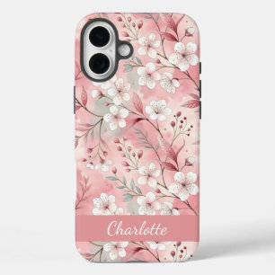 Custom Sakura Flower Pattern Pink iPhone 16 Plus Case