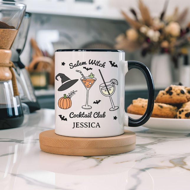 Custom Salem Witch Cocktail Club Mug for Women (personalized Halloween mug for coworkers, custom witch mug, spooky coffee mug, witchy gift for her,)
