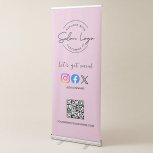 Custom Salon Logo QR Code Social Media Pink Retractable Banner