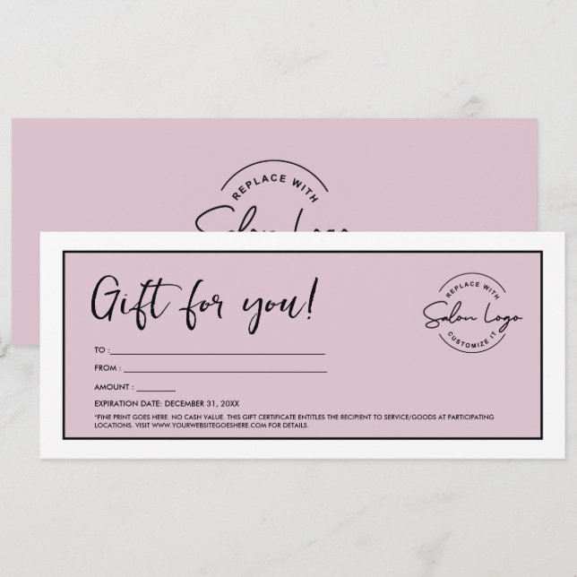 Custom Salon Minimalist Voucher Pink Invitation (Front/Back)