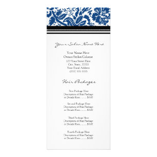 Custom Salon Rack Cards Blue Black Damask