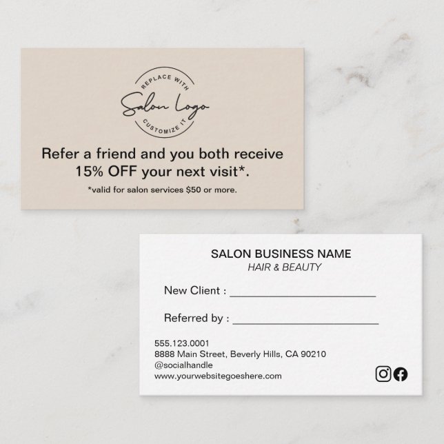 Custom Salon Referral Discount Card Refer a Friend (Front/Back)