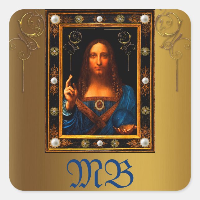 Custom Salvator Mundi J Christ Leonardo DaVinci Square Sticker (Front)