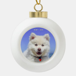 Custom Samoyed Dog Photo Ceramic Ball Christmas Ornament