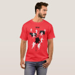 Custom, San Fermin Pamplona, bull run / encierro, T-Shirt<br><div class="desc">Custom, San Fermin Pamplona, bull run / encierro, or "running of the bulls". Modern design showing white runners, in silhouette, running with silhouetted big black bulls against a red background. Click the "Customise it" button to add your own name or club. Or, if you want, just delete the text to...</div>