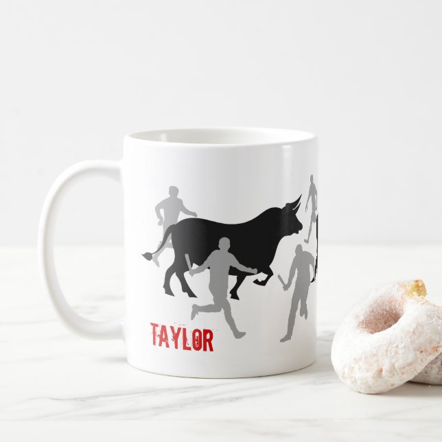 Custom, San Fermin Pamplona, encierro / bull run, Coffee Mug (With Donut)