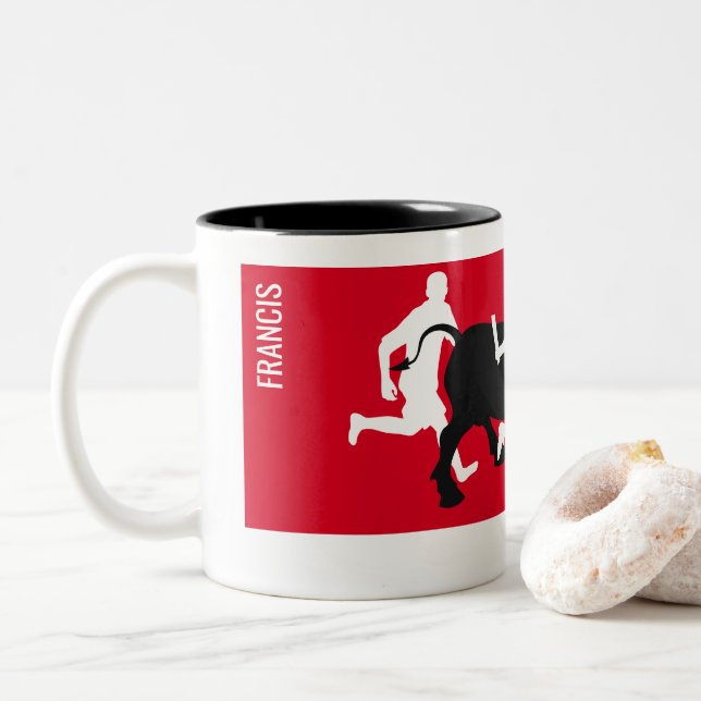 Custom, San Fermin Pamplona, encierro / bull run, Two-Tone Coffee Mug (With Donut)