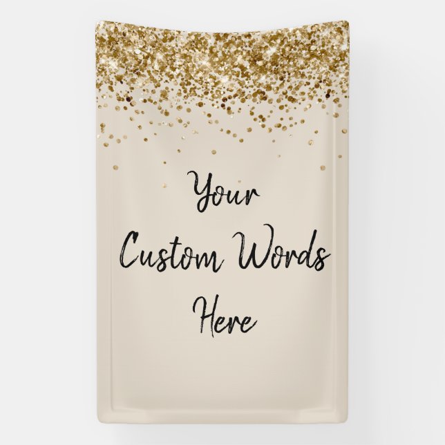 Custom Sand Khaki Black Gold Birthday Party Prop Banner (Vertical)