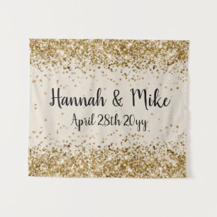 Custom Sand Khaki Black Gold Wedding Photo Booth Tapestry