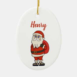 Custom Santa Claus Christmas Flip Flops Ceramic Tree Decoration