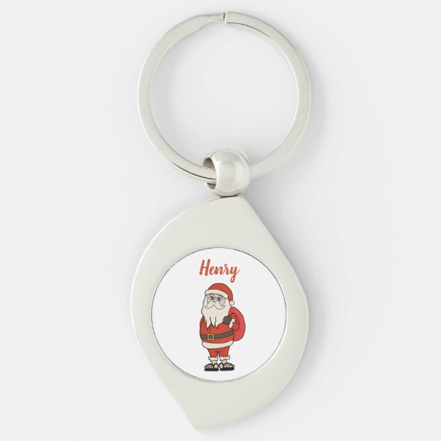 Custom Santa Claus Christmas Flip Flops Key Ring (Front)