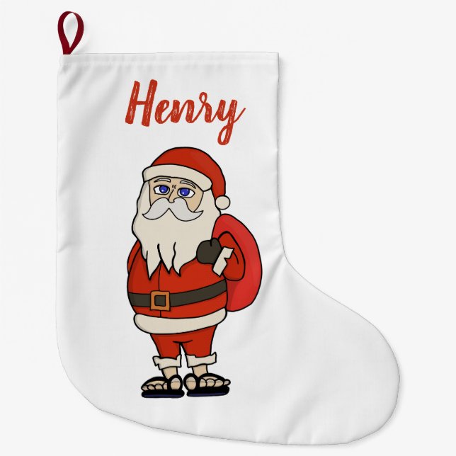 Custom Santa Claus Christmas Flip Flops Large Christmas Stocking (Front)