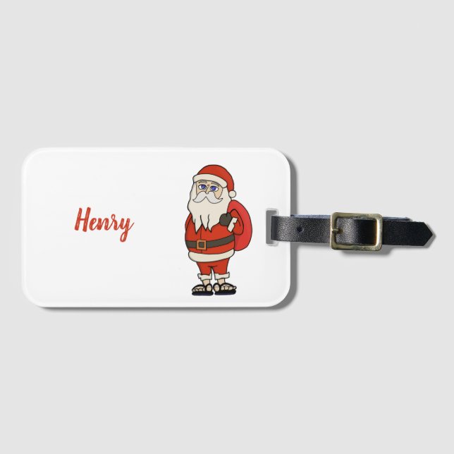 Custom Santa Claus Christmas Flip Flops Luggage Tag (Front Horizontal)