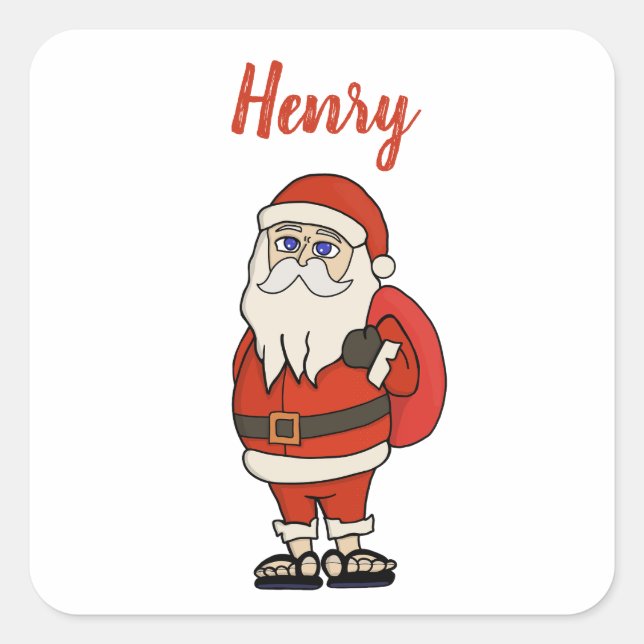 Custom Santa Claus Christmas Flip Flops Square Sticker (Front)