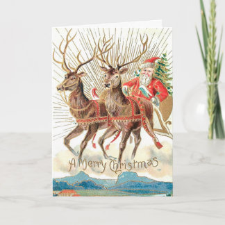Custom Santa Claus Christmas Sleigh Reindeer  Card