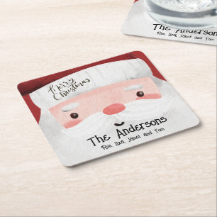 Custom Santa Claus Watercolor Merry Christma Square Paper Coaster