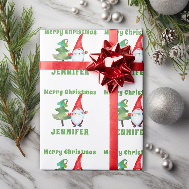 Custom Santa Gnome Christmas Wrapping Paper Green (Creator Uploaded)
