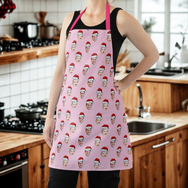 Custom Santa Hat Face Christmas Gift 2 Photos Apron (Creator Uploaded)