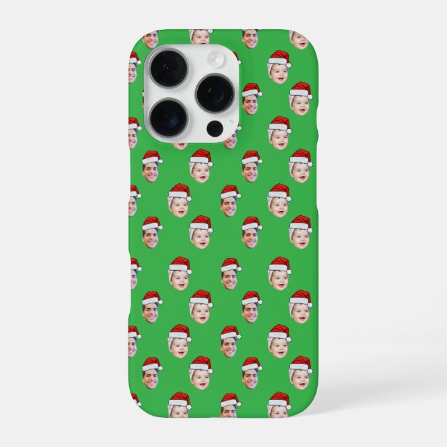 Custom Santa Hat Face Christmas Gift 2 Photos iPhone Case (Back)