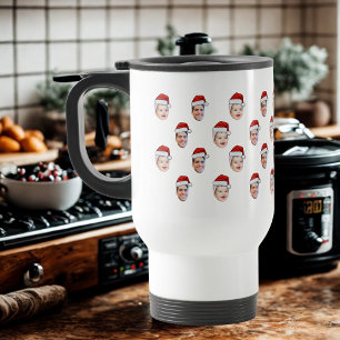 Custom Santa Hat Face Christmas Gift 2 Photos Travel Mug