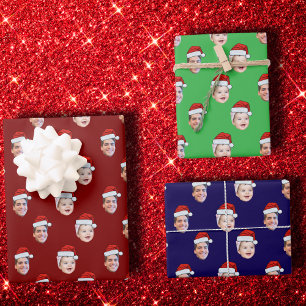 Custom Santa Hat Face Christmas Gift 2 Photos Wrapping Paper Sheet