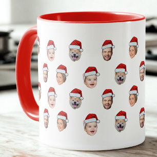 Custom Santa Hat Family Face 4 Photos Christmas Mug