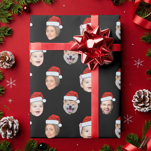 Custom Santa Hat Family Face 4 Photos Christmas Wrapping Paper