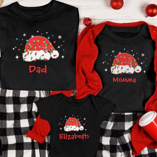 Custom Santa Hat Matching Family Christmas Pajama  T-Shirt (Creator Uploaded)