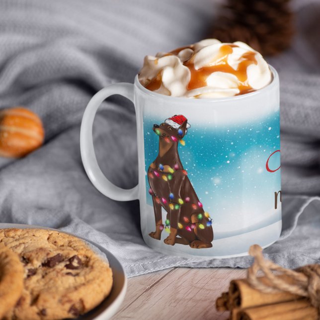 Custom Santa Hat Merry Christmas Doberman Lover Coffee Mug (Creator Uploaded)
