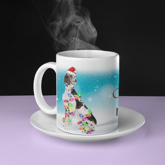 Custom Santa Hat Merry Christmas Great Dane Lover Coffee Mug (Creator Uploaded)