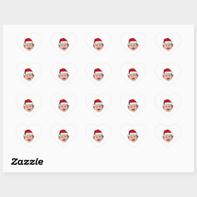 Custom Santa Hat Stickers, Face Photo Christmas Heart Sticker (Sheet)