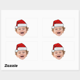 Custom Santa Hat Stickers, Face Photo Christmas Rectangular Sticker