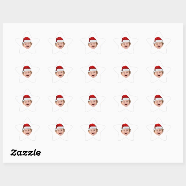 Custom Santa Hat Stickers, Face Photo Christmas Star Sticker (Sheet)
