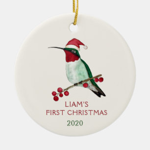 Custom Santa Hummingbird Ceramic Tree Decoration