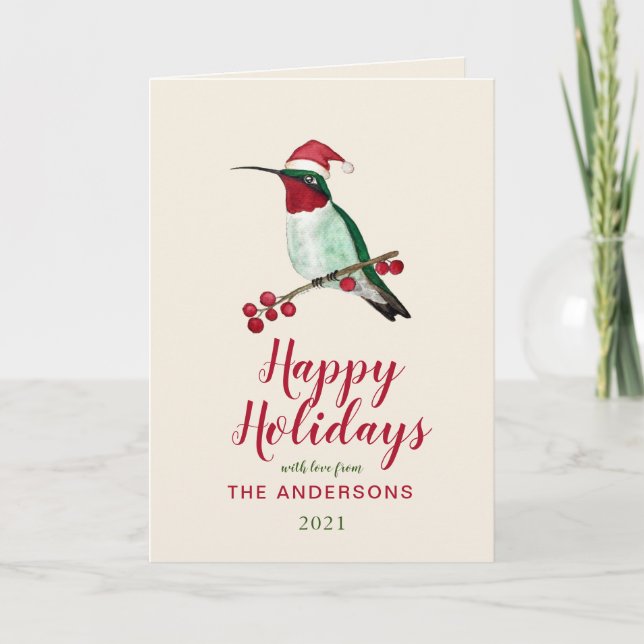 Custom Santa Hummingbird Holiday Card (Front)