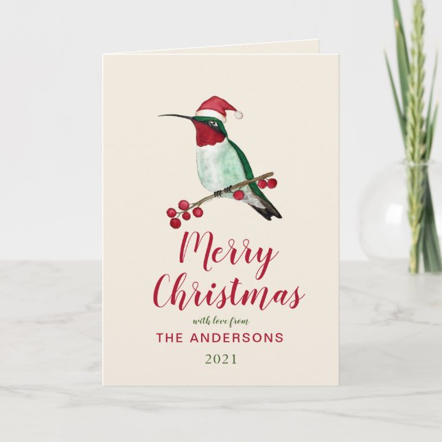 Custom Santa Hummingbird Holiday Card (Front)