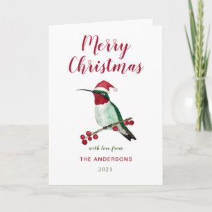 Custom Santa Hummingbird Holiday Card