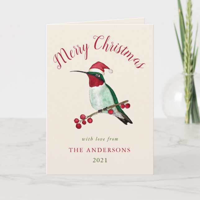 Custom Santa Hummingbird Holiday Card (Front)