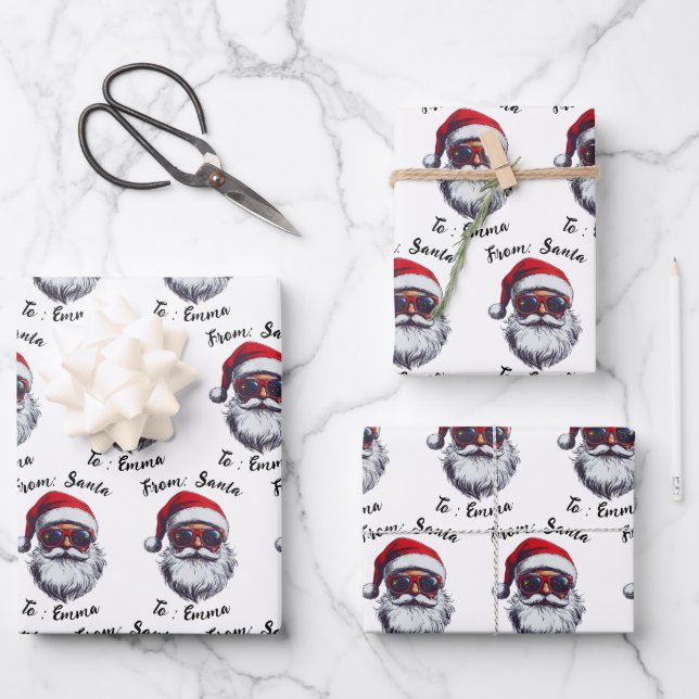  Custom Santa Name Gift Wrap, From Santa Claus  Wrapping Paper Sheet (Front)