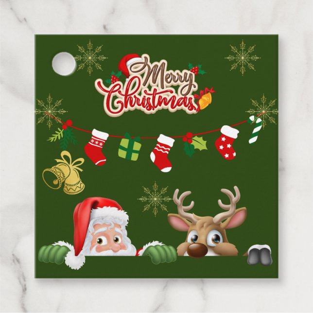 Custom Santa & Reindeer Christmas Gift Tags (Front)