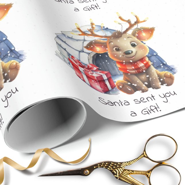 Custom Santa Reindeer Snow Cute Kids Christmas Wrapping Paper (Creator Uploaded)