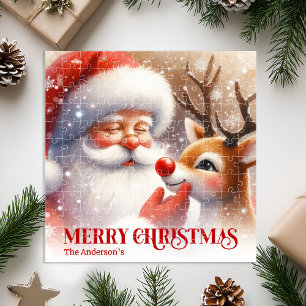 Custom Santa Rudolph Cute Christmas Jigsaw Gift Jigsaw Puzzle