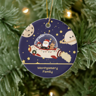 Custom Santa Spaceship Christmas Ceramic Tree Decoration