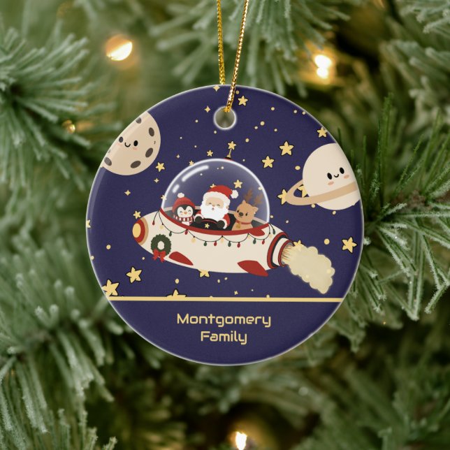Custom Santa Spaceship Christmas  Ceramic Tree Decoration (Tree)