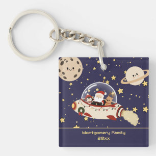 Custom Santa Spaceship Christmas Key Ring