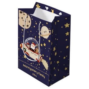 Custom Santa Spaceship Christmas Medium Gift Bag